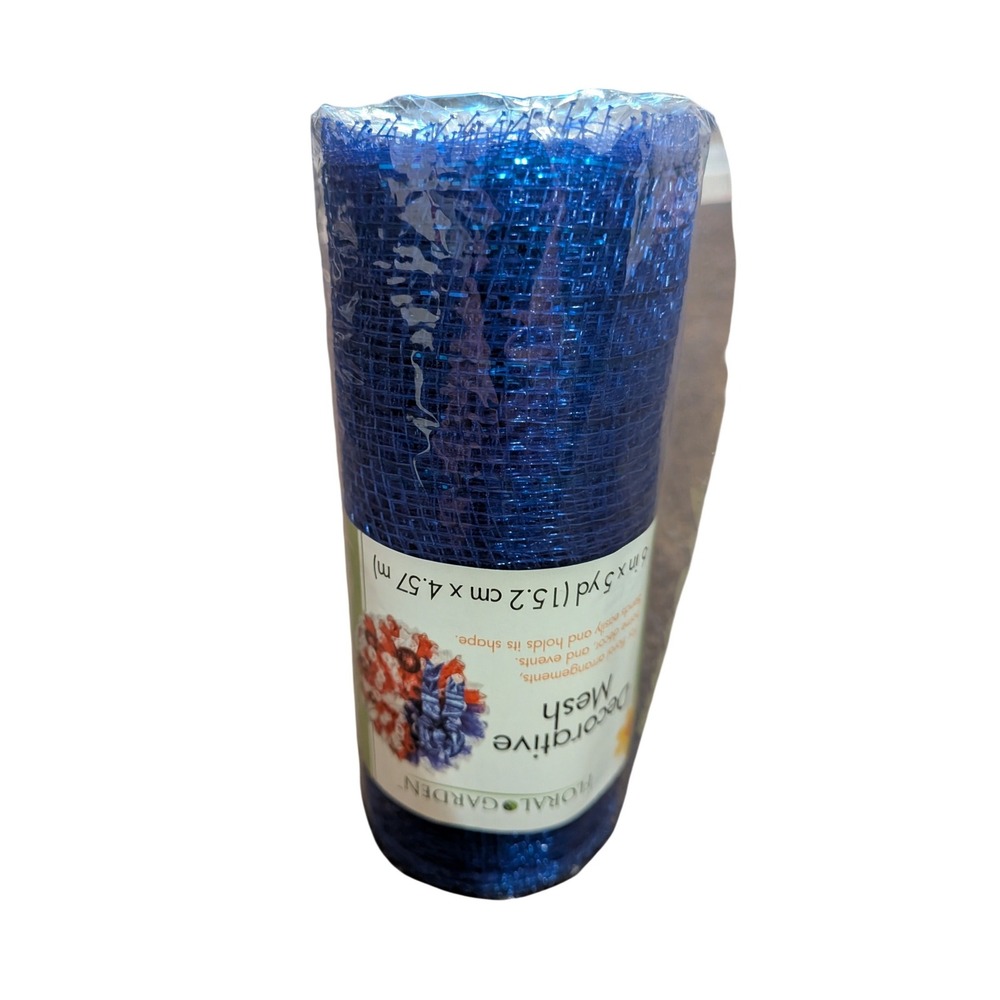 Floral Garden Royal Blue Decorative Mesh Ribbon‎ 6 inch x 5 yards Metallic Craft